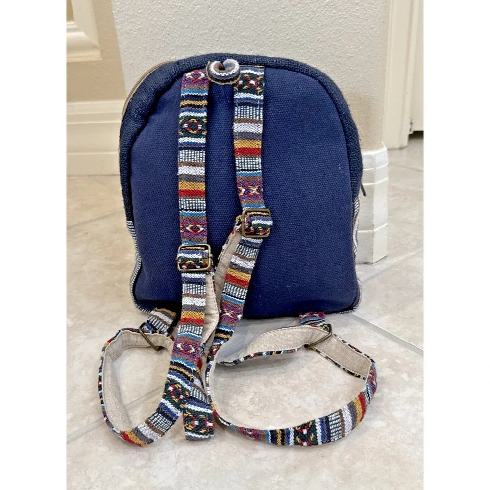 NEW Freakmandu Blue Hemp Bohemian‎ Backpack Aztec Southwestern Napal Festival